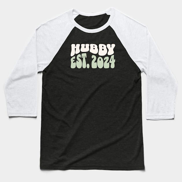 Hubby Est. 2024 Newlywed Husband Honeymoon Wavy Font Baseball T-Shirt by LizardIsland